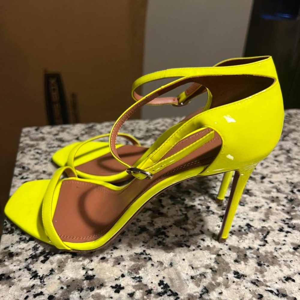 Amina Muaddi Neon Yellow Strappy Heels